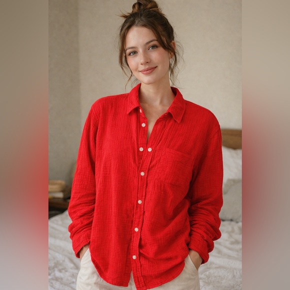 Tops - J. Crew Red Button-Up Shirt